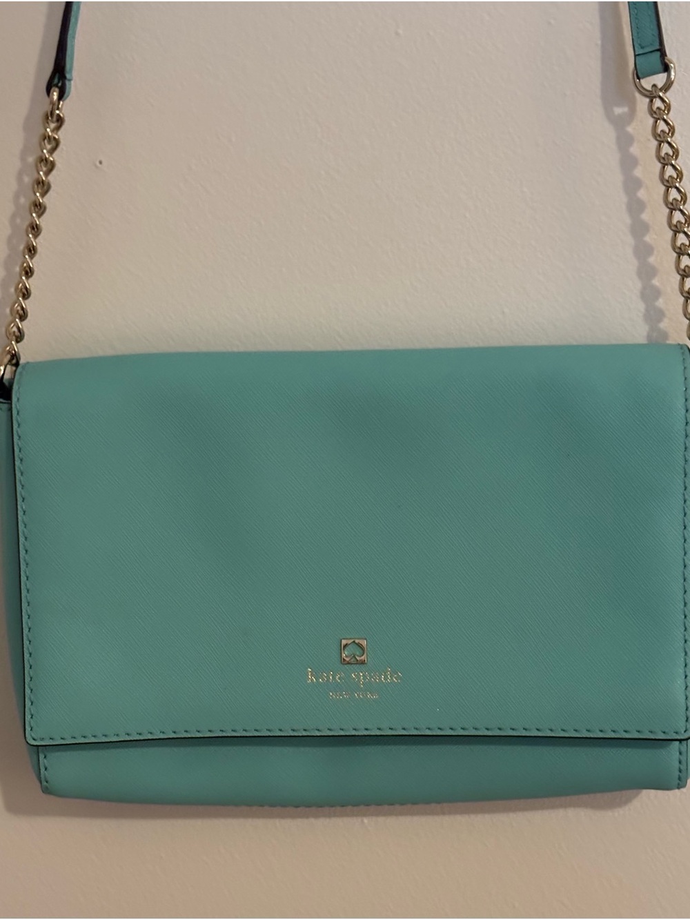kate spade Teal Saffiano Leather Crossbody with Gold Chain